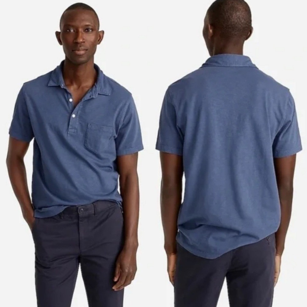 J. Crew Garment-Dyed Slub Cotton Pocket Polo Shirt Slate Blue Size XL Preppy